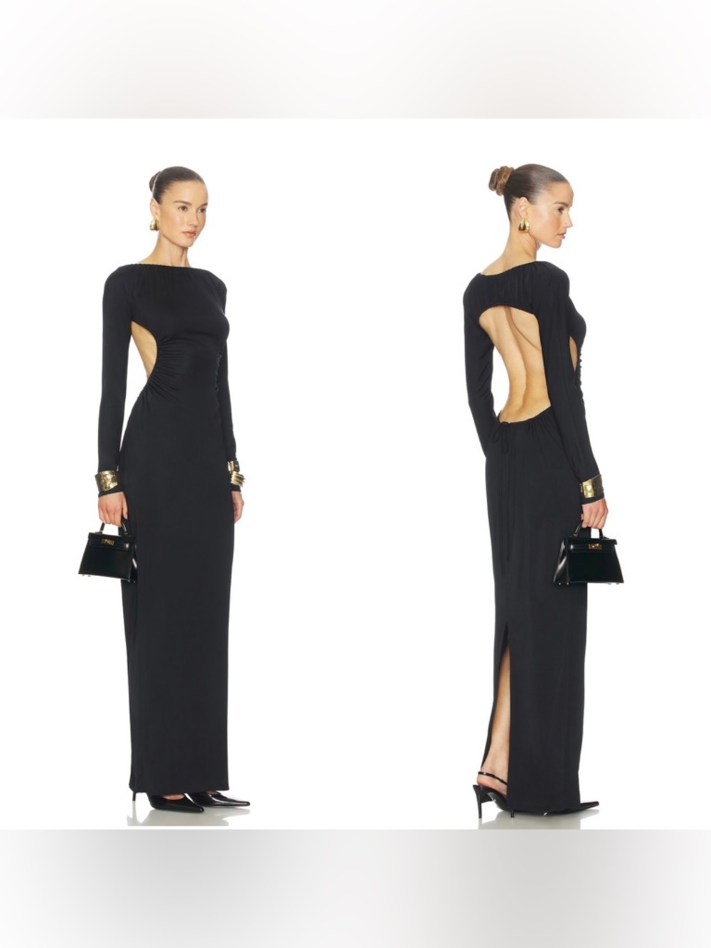 NWT HELSA The Ruched Open Back Jersey Dress in Black